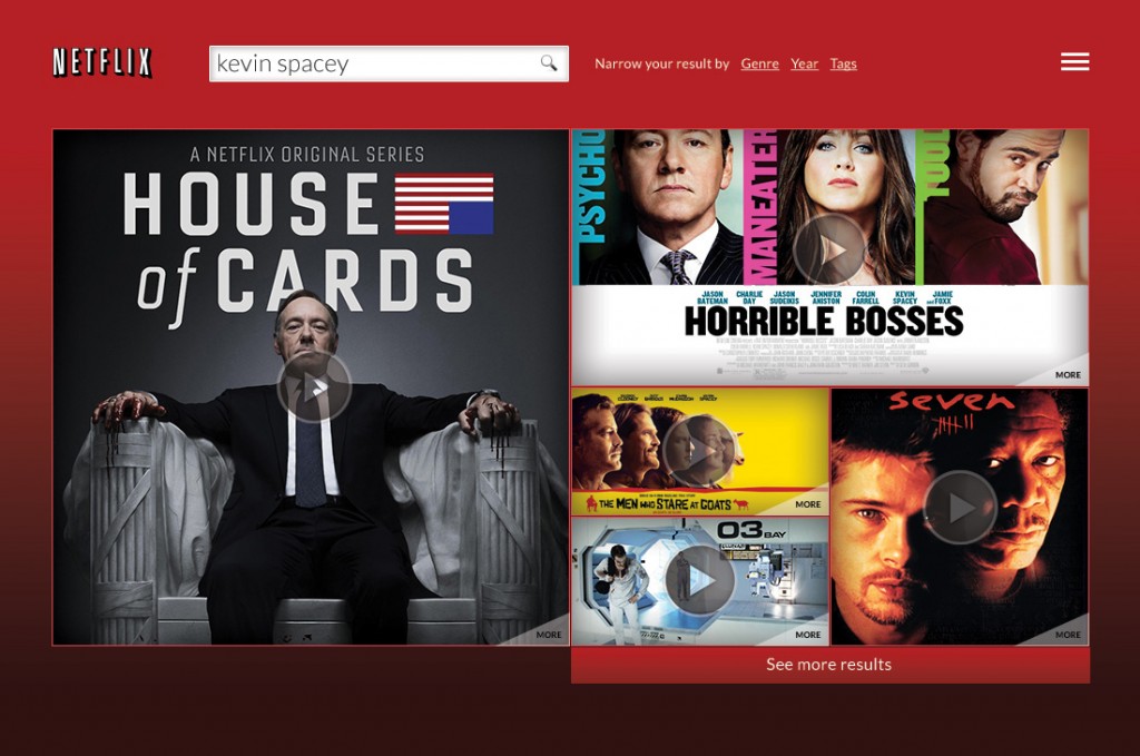 Netflix.com - redesigned search result for the query 'Kevin Spacey'